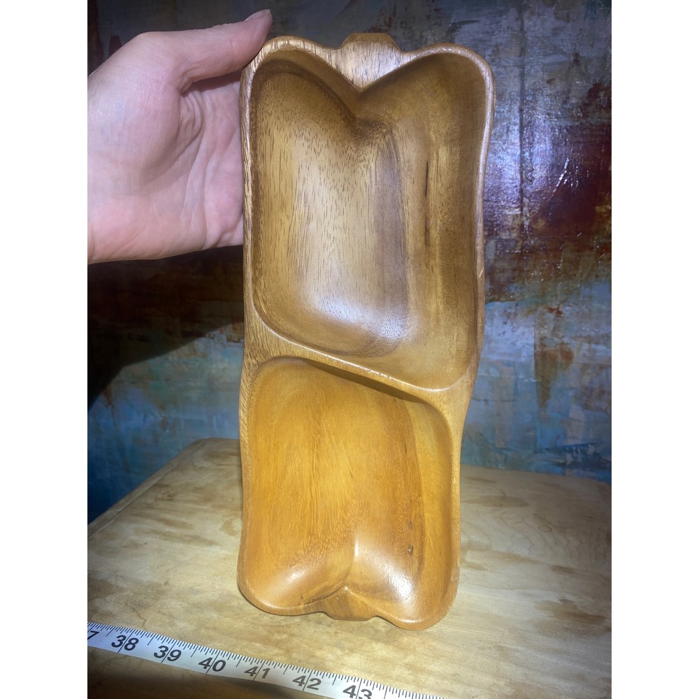 Vintage Genuine Monkey Pod Wood Hand Carved 2 Section‎ Serving Tray Philippines